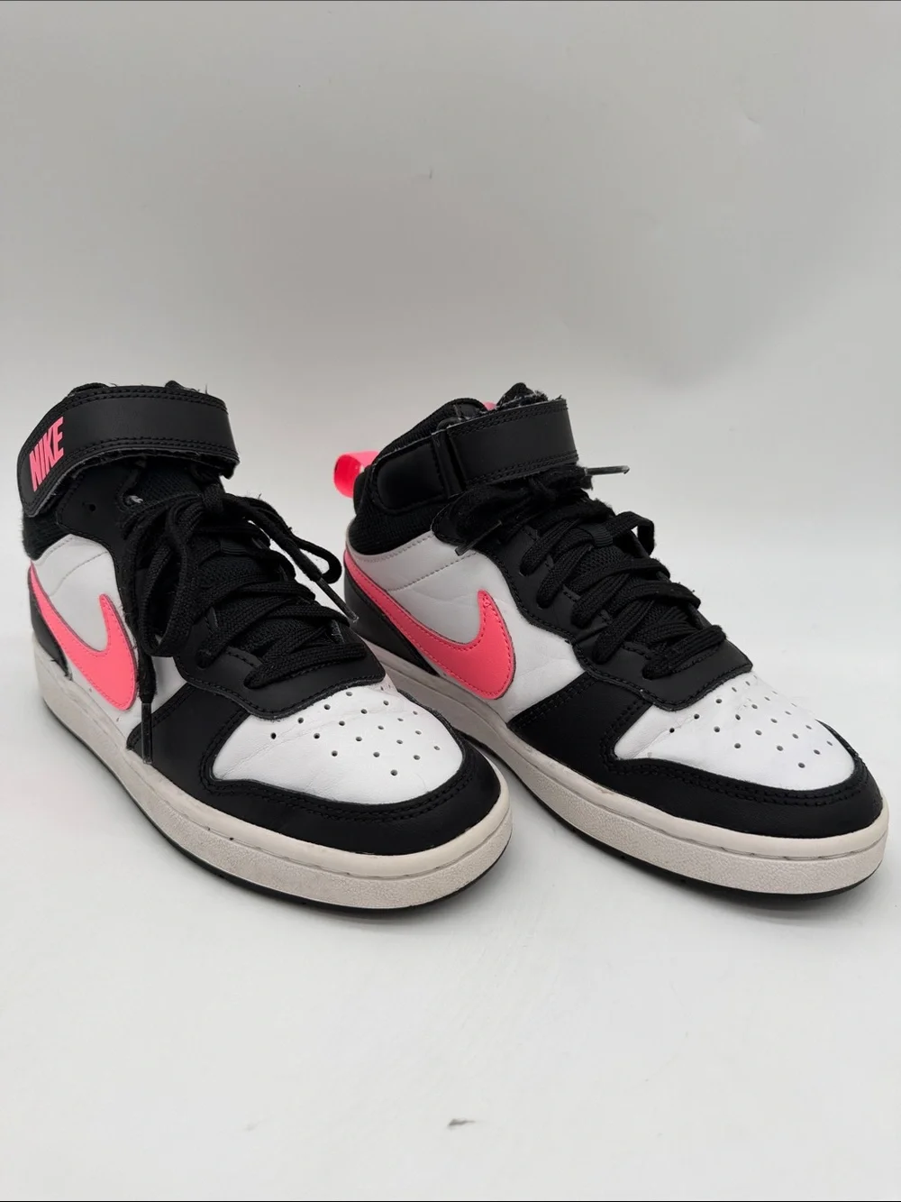 Nike Court Borough 2 Mid Girls Size 4Y White Pink Black Athletic Shoes Sneakers - Picture 6 of 16
